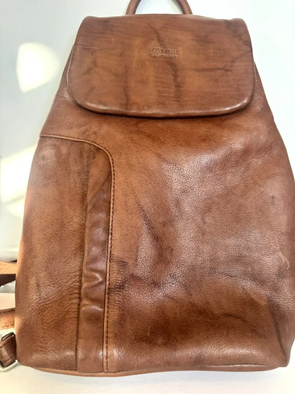 S1 PELLE MONTALCINO Genuine Italian Leather Backpack Rucksack Cognac Brown